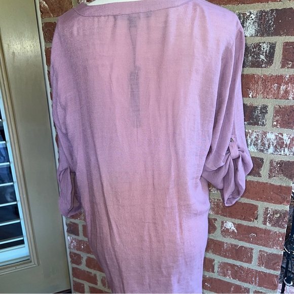 HARVE BERNARD Mauve Rayon 3/4 Sleeve Button up Shirt-XL - Picture 5 of 13